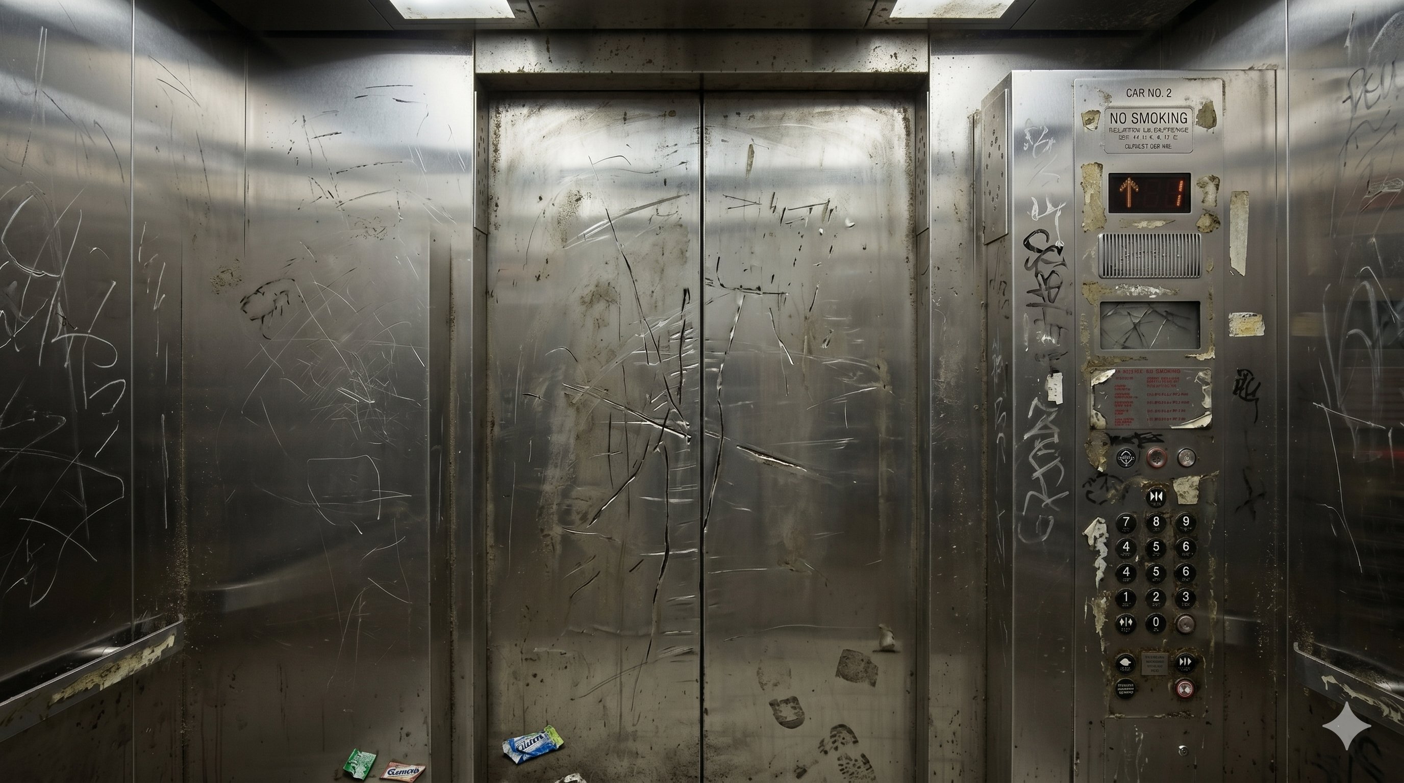 Old worn elevator before refurbishment